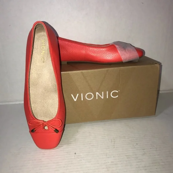 NWB Vionic Klara Cap Toe Flat in Cherry tomato Red Sz 9 Narrow - Picture 1 of 9